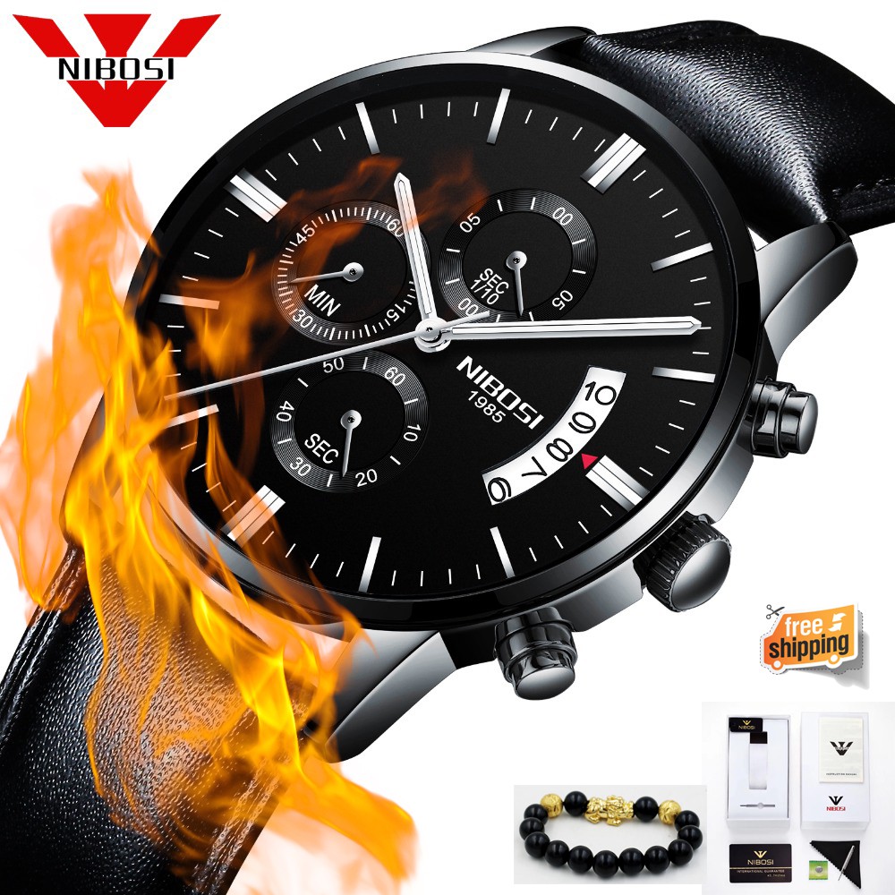 (CÓ NHIỀU MÀU,TẶNG VÒNG TAY) Đồng hồ nam NIBOSI 2309 Dây Da - Đồng hồ NIBOSI CHÍNH HÃNG
