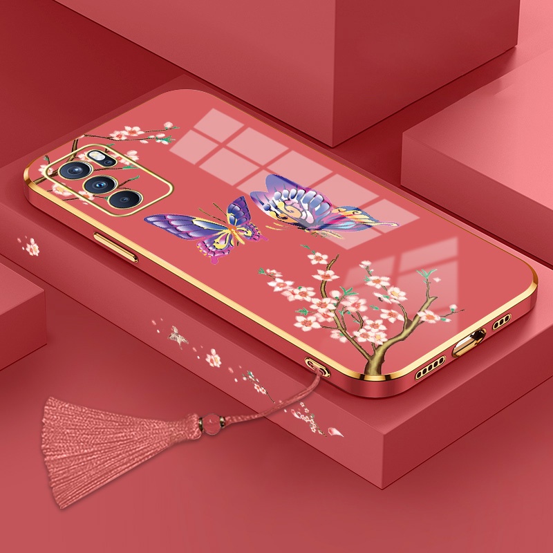 ốp lưng oppo reno 6z 5g reno 6 4g reno 6 5g Ốp Điện Thoại Silicon Họa Tiết Bươm Bướm Kèm Dây Đeo Cho oppo reno 6z 5g reno 6 4g reno 6 5g
