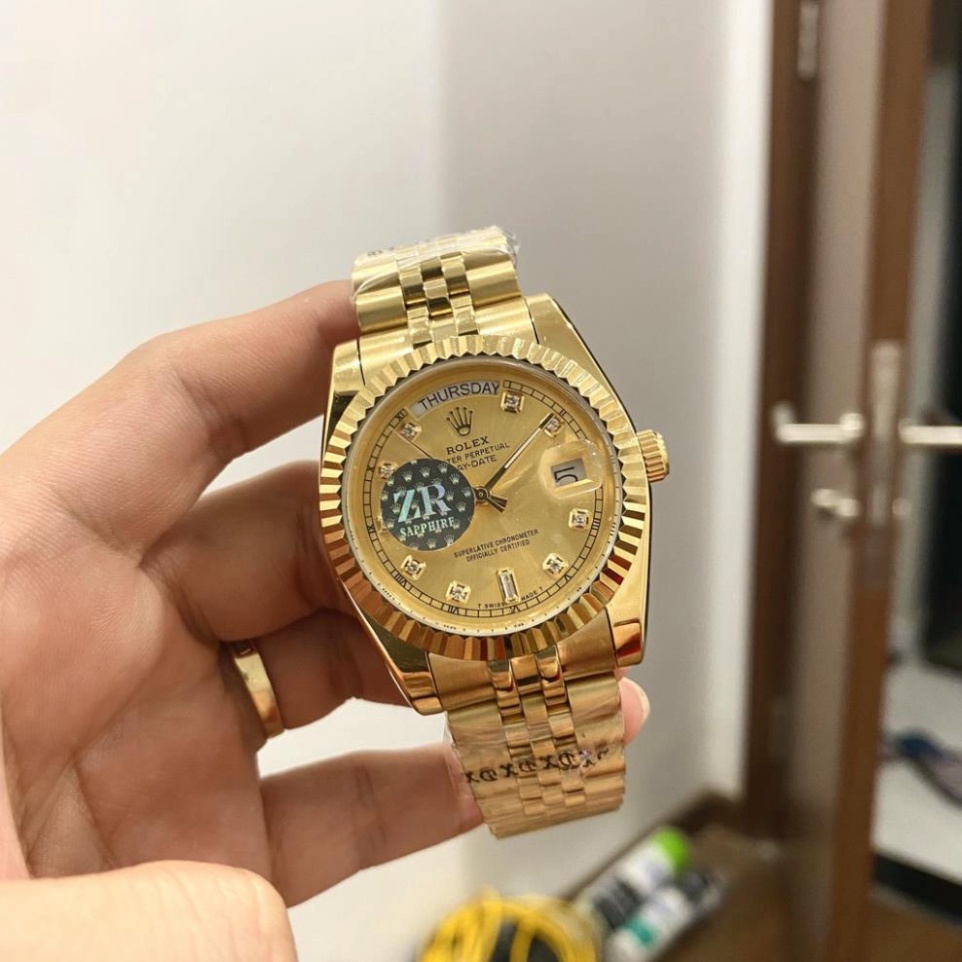 Đồng Hồ Nam RoLex Sapphire RA22 Mặt VÀNG Day-Date  Máy cơ Automatic Nhật Chống xước Tuyệt Đối
