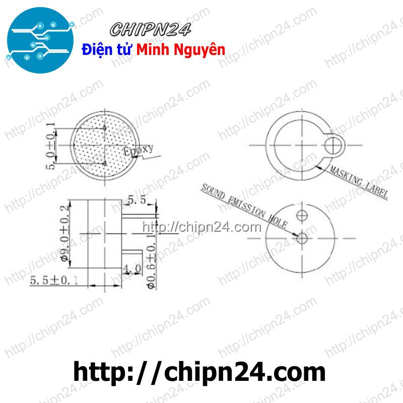 [2 CÁI] Còi Bip 12V 0955 9x5.5MM