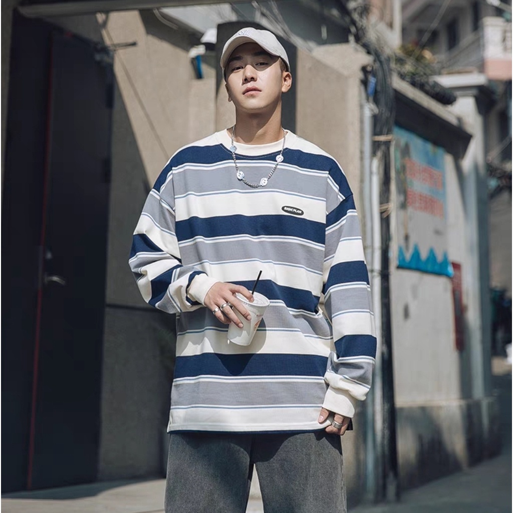 Áo dài tay kẻ ngang MEANSTORE phông Unisex nam nữ tee oversize form rộng pull Ulzzang Hàn Quốc vải mềm - Wussup
