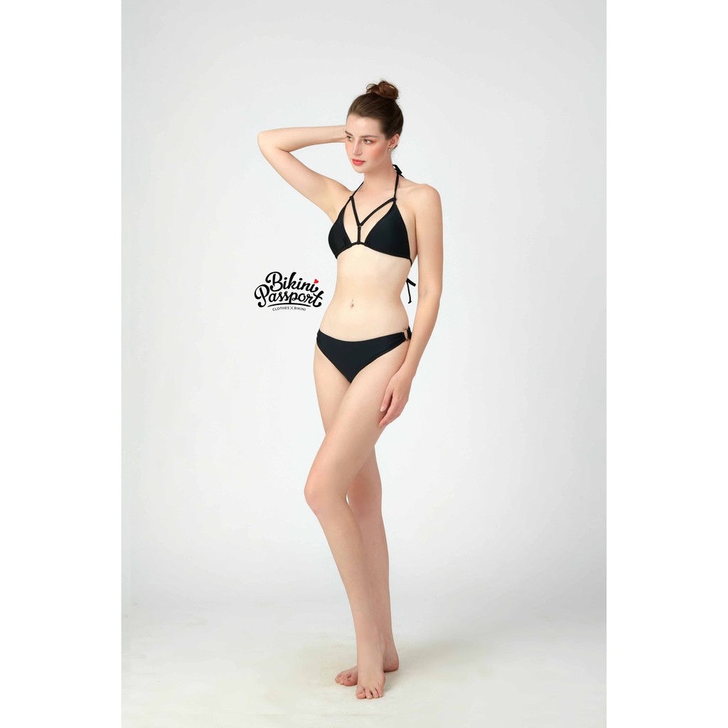 Đồ bơi Nữ BIKINI PASSPORT kiểu hai mảnh áo tam giác phối khoen- màu Đen - BS386_BL