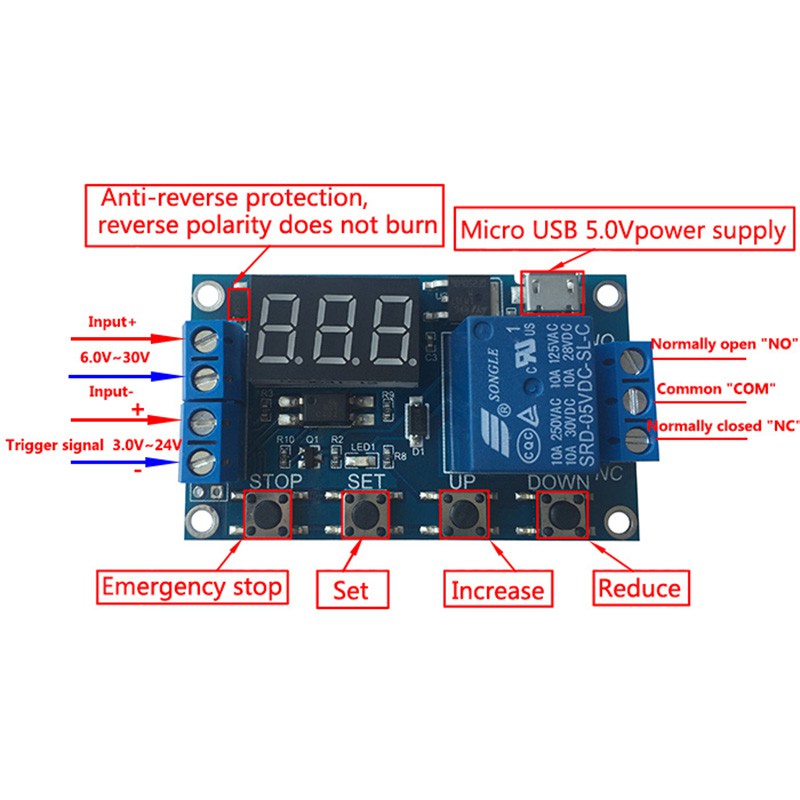Mô đun rơ le thời gian DC 6V-30V 1 kênh 5V OFF / ON 999 chuyên dụng cho Arduino