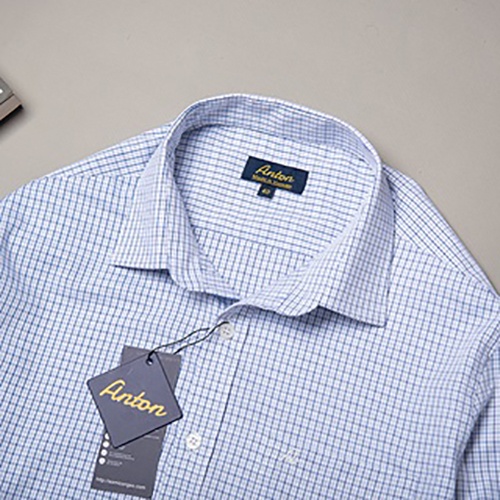Áo Sơ Mi Nam Công Sở Trung Niên Anton Somianton Màu Xanh Dương Dài Tay Kẻ Caro Trắng Xanh Vải Cotton – XAC154