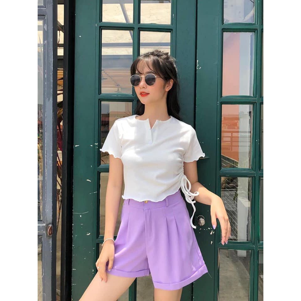 Quần Short Nữ Gập Gấu ❤️ Quần đùi trơn nữ 5 màu trơn ĐEN | BE | TRẮNG | TÍM | XANH - Quần cạp khuy ❤️