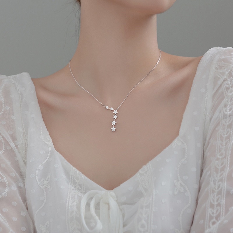 Vòng cổ bạc nữ cá tính DUYSON SILVER, dây chuyền bạc Ý 925 dải sao lấp lánh mạ vàng trắng cao cấp [DCXK46]