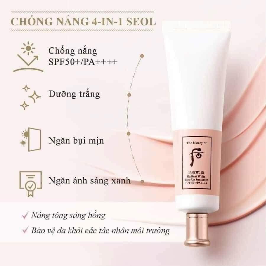 Set kem chống nắng dưỡng trắng da nâng tone da Whoo Radiant White Tone Up Sunscreen SPF50+/ PA++++