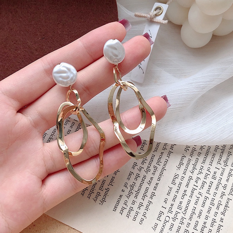 Khuyên tai kẹp không bấm lỗ chốt điều chỉnh K074 bằng hợp kim mạ vàng hình khối bigsize dáng dài Leous Accessories