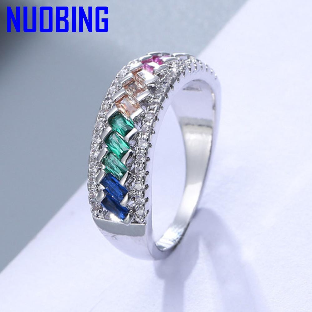 18K Gold Color Multicolor Gemstones Crystal Rings For Women Rainbow Diamonds White Gold Color Indian Dubai Fashion Jewelry|Rings|