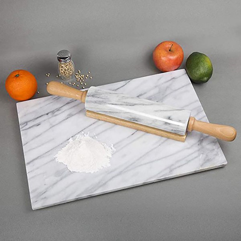 18 Inch Deluxe Marble Rolling Pin with Wood Handles,Baking and Pastry Utensils-Gray(Without Base)