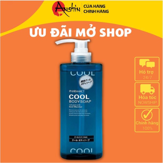 Sữa tắm nam Pharmaact Cool 600ml tinh chất bạc hà lô hội hàng Nhật nội địa - Anshin