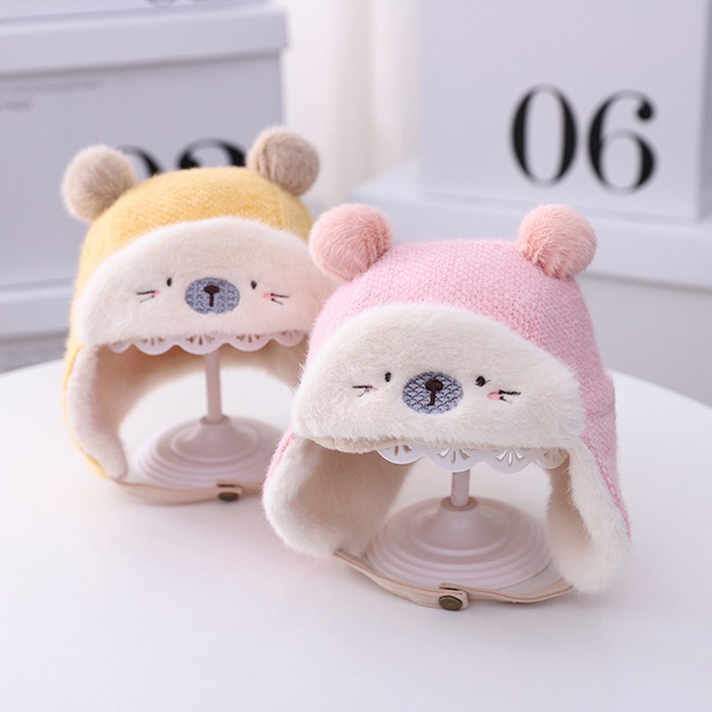 Mũ Lông Dày Giữ Ấm Tai Hình Gấu Hoạt Hình Chống Gió Mùa Đông Cho Bé 1-3 Tuổi
