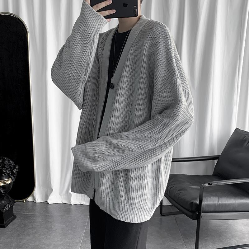 Bán Chạy!F &amp; X Áo Khoác Cardigan Len Dệt Kim Dáng Rộng Màu Trơn Phong Cách Nhật Bản Thời Trang Thu Đông Đơn Giản Dành Cho Nam