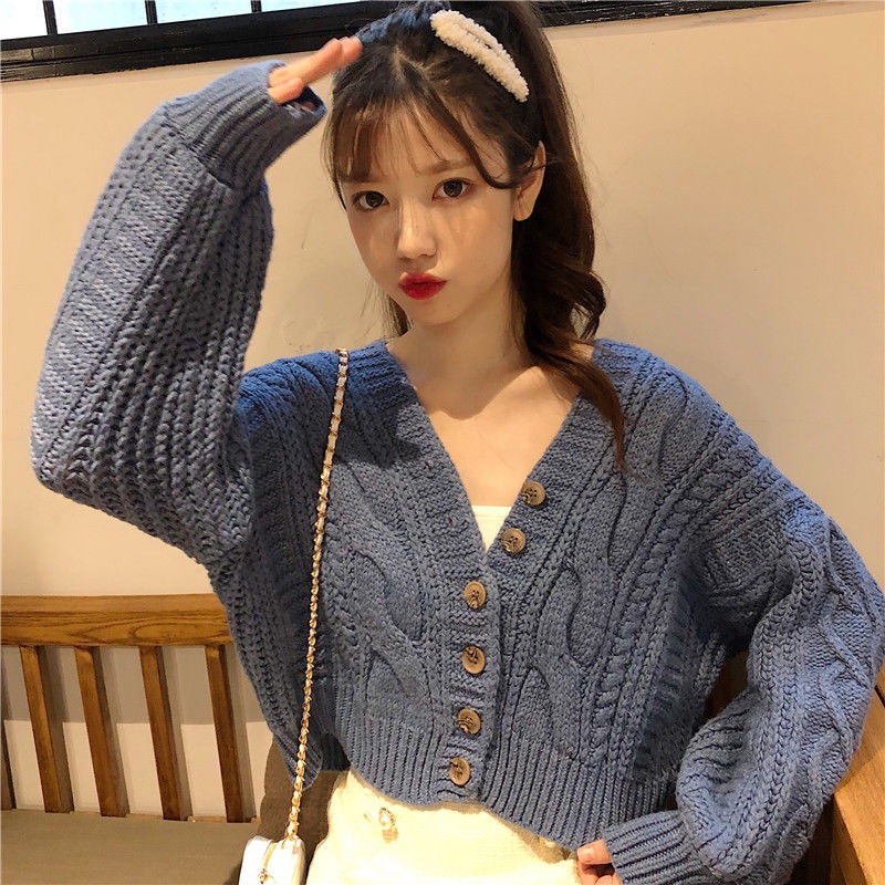 COZOK Áo cardigan Dệt Kim Tay Dài Dáng Rộng Cổ Chữ V Phong Cách Thời Trang retro