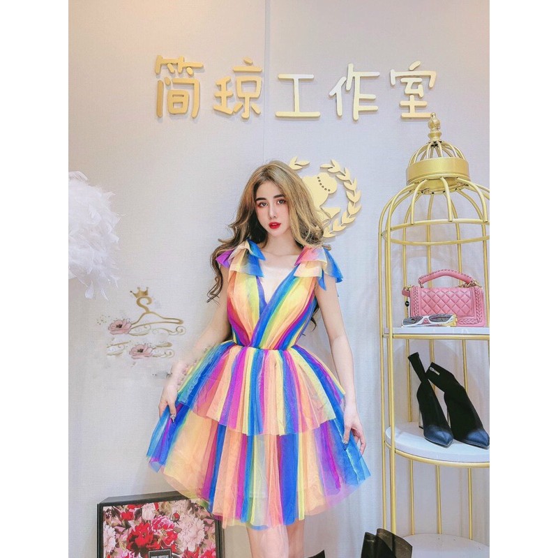 đầm phối màu nơ