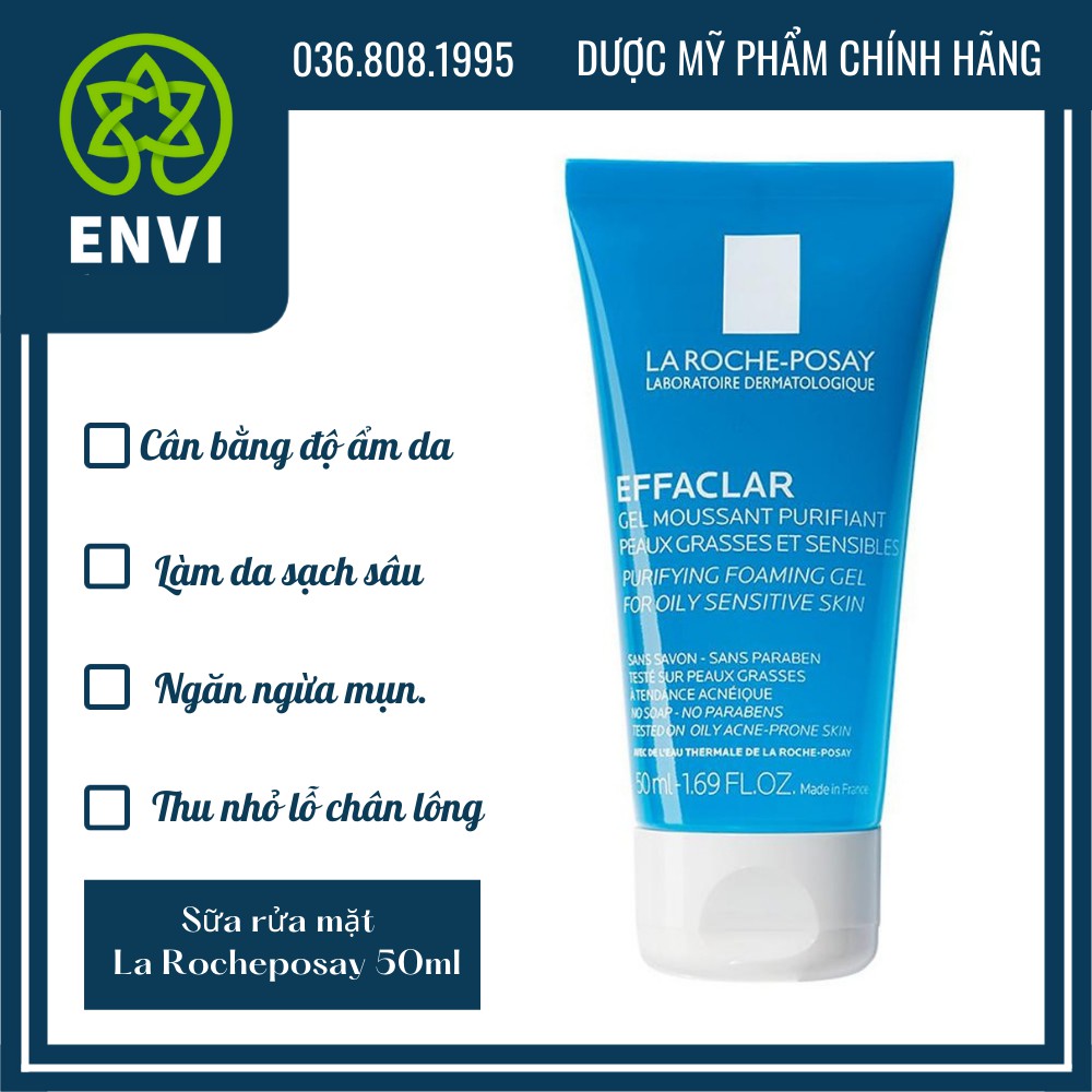 (Sẵn) Gel rửa mặt tạo bọt làm sạch dành cho da dầu nhạy cảm La Roche-Posay Effaclar Foaming Gel 50ml