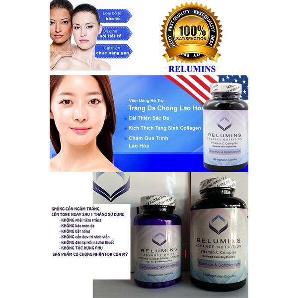 [RELUMINS] Viên uống trắng da Relumins Vitamin C 180 viên của Mỹ