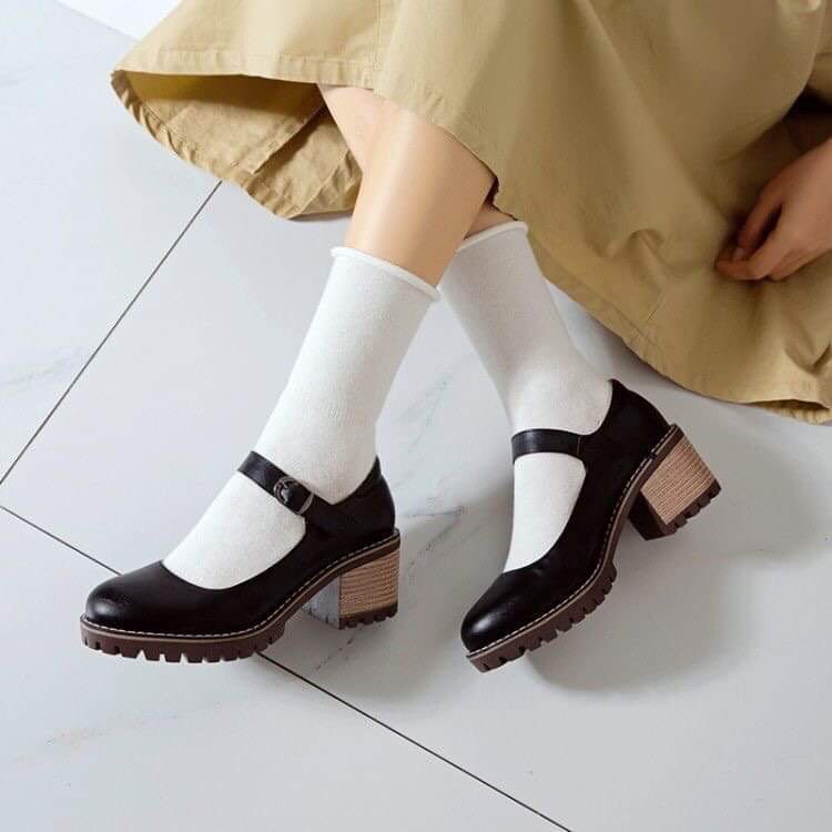 Giày Mary Jane Size Nhỏ 31 32 33 Mũi Tròn Đế Dày Hàng QCCC Cao 6cm