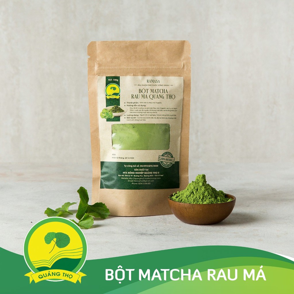 Bột matcha Quảng Thọ, trà rau má, 100% từ lá rau má Organic sấy lạnh giúp đẹp da, thanh nhiệt