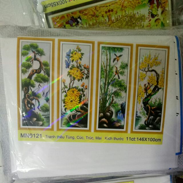 Tranh thêu chữ thập - tứ quý tùng cúc trúc mai MN0121 kích thước 146*100