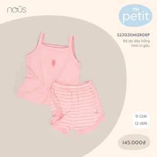 Bộ quần áo cho bé gái Nous, bộ hai dây màu hồng chất liệu Nu Petit (Size từ 9-18 tháng)