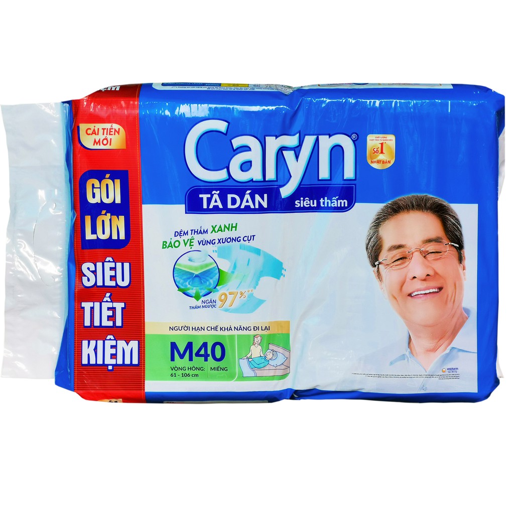 [CHÍNH HÃNG] Bỉm Người Già - Tã Dán Caryn Size M40 (Vòng hông 61-106cm)