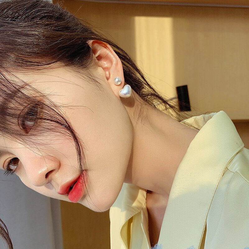 Khuyên tai hình trái tim đính ngọc trai nhân tạo thời trang sang trọng cho nữ