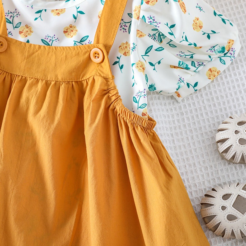 Áo Sơ Mi Tay Ngắn Phồng Họa Tiết Hoa + Đầm Hai Mảnh Thời Trang Mùa Hè Hàng Mới Dành Cho Bạn Nữ