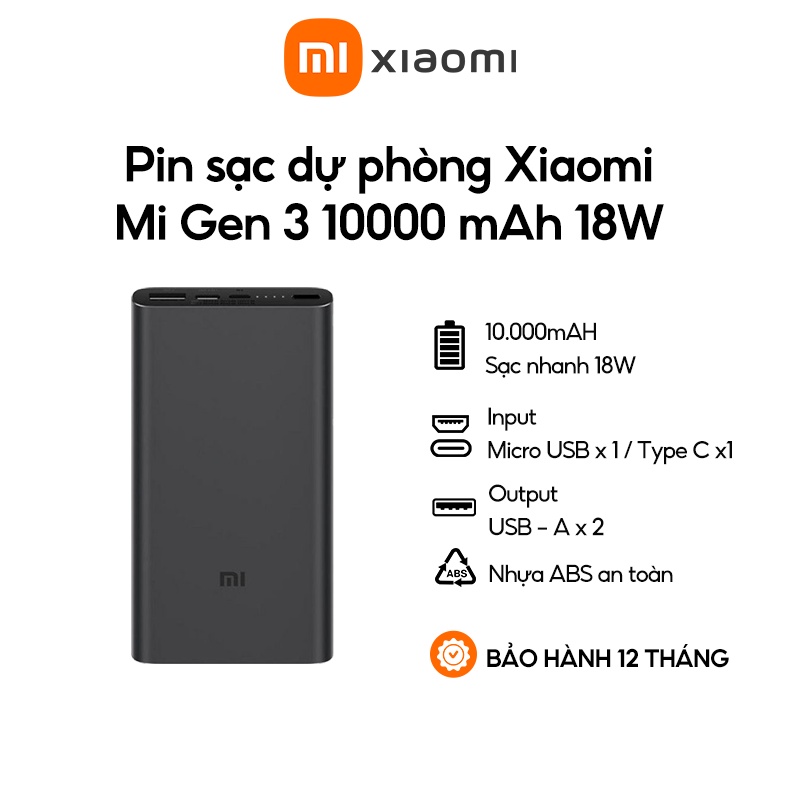 Pin sạc dự phòng Xiaomi Mi Gen 3 10000 mAh 18W - Hỗ trợ sạc nhanh