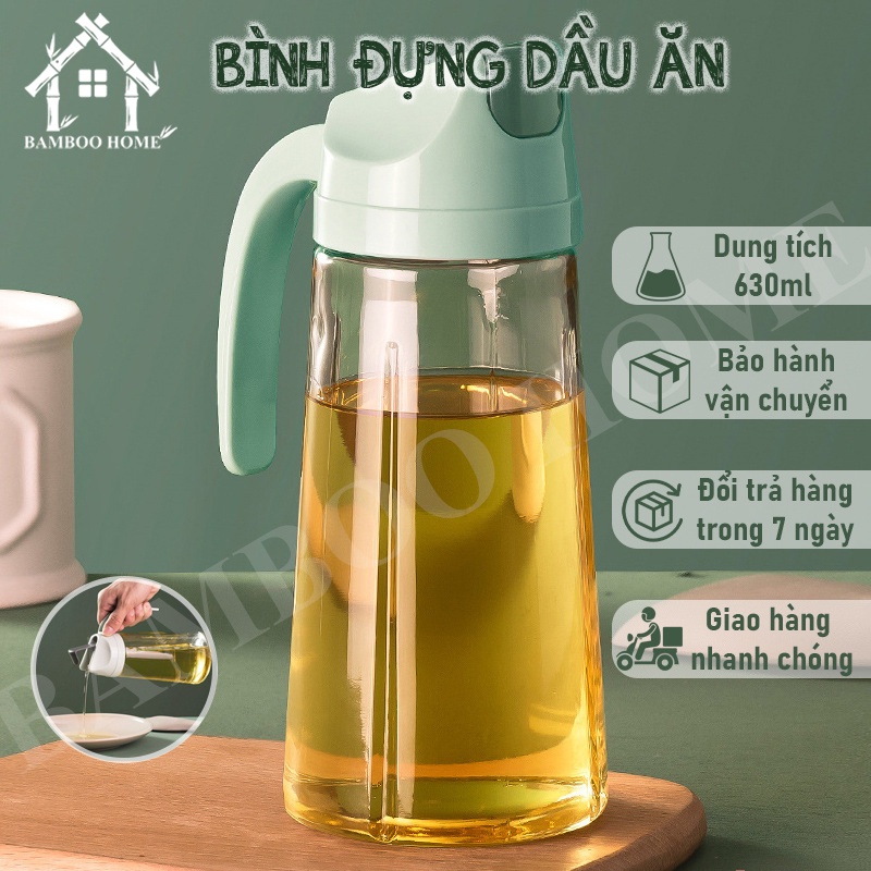 Bình đựng dầu ăn thủy tinh  nắp tự động đóng mở khi rót chống rò rỉ sử dụng tiện lợi - Bamboo Home
