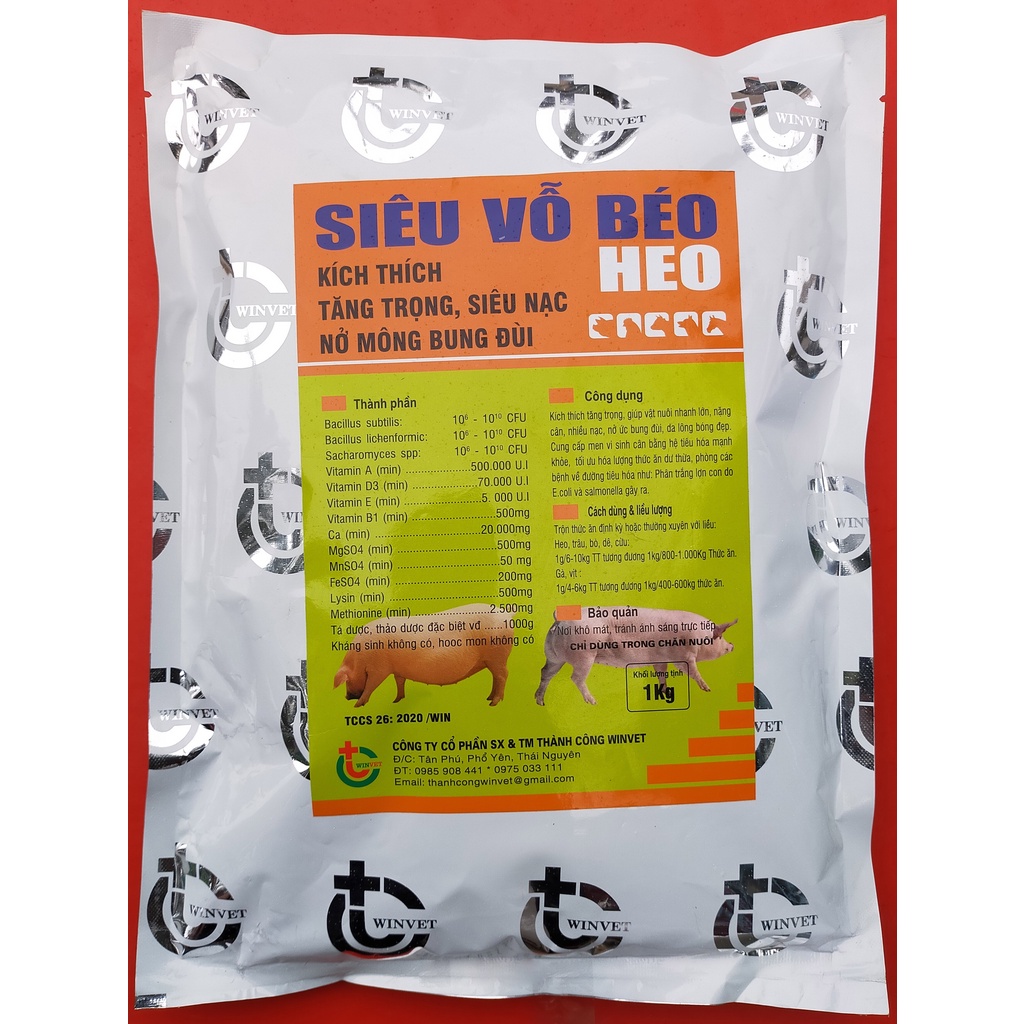 1 kg VỖ BÉO HEO, LỢN, CHÓ KÍCH THÍCH TĂNG TRỌNG, GIÚP VẬT NUÔI LỚN NHANH, NẶNG CÂN, NHIỀU LẠC, NỞ ỨC BUNG ĐÙI