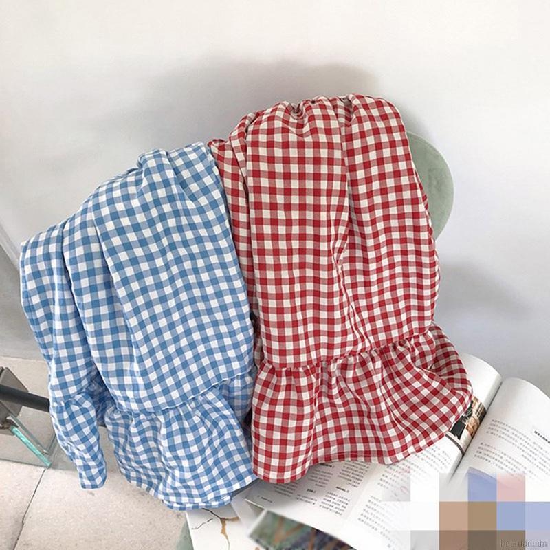 Đầm công chúa tay ngắn kẻ sọc caro xinh xắn cho bé gái