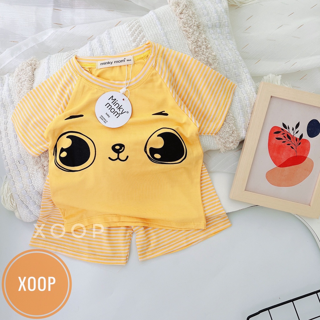 Bộ cộc thun lạnh hàng minky mom họa tiết 2 mắt-kẻ  phối tay cho bé  shop phúc yến