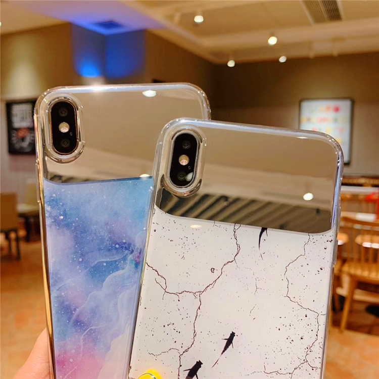 Ốp điện thoại họa tiết gạch men có gương cho iPhone 6/6S/6+/6S+/7/8/7+/8+/X/XS/XR/XS Max