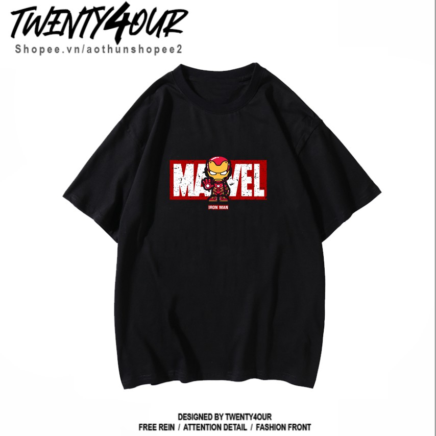 Áo Phông Tay Lỡ Ironman Chibi Marvel Unisex Form Rộng 100% Cotton