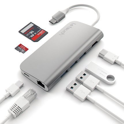 Cáp Usb Type C Chính hãng Letouch Multi Port Adapter 8 in 1 (xám)