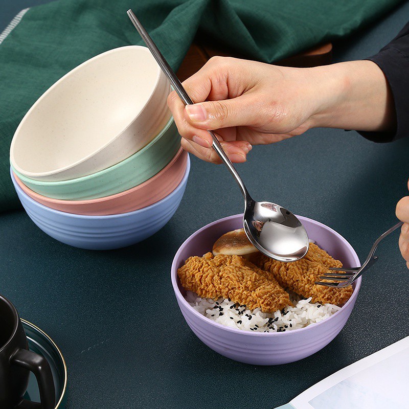 Set 2 Tô Tròn Cách Nhiệt Chống Rơi Chất Liệu Lúa Mạch Cho Bé