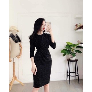 Váy body nhũ xoắn eo xẻ tà