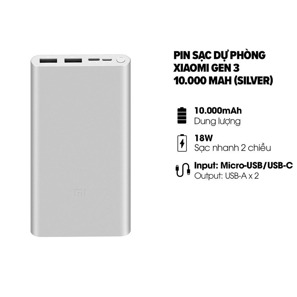 Pin Sạc Dự Phòng Xiaomi Gen3 PLM13ZM 18W 10000mAh/20000mAh Bản sạc nhanh, Bảo hành 6 tháng 1 đổi 1 FREESHIP