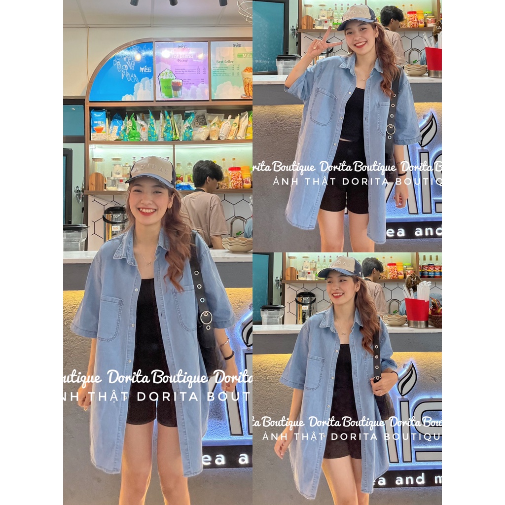 Áo sơ mi bò oversize dáng Hàn basic dễ phối đồ