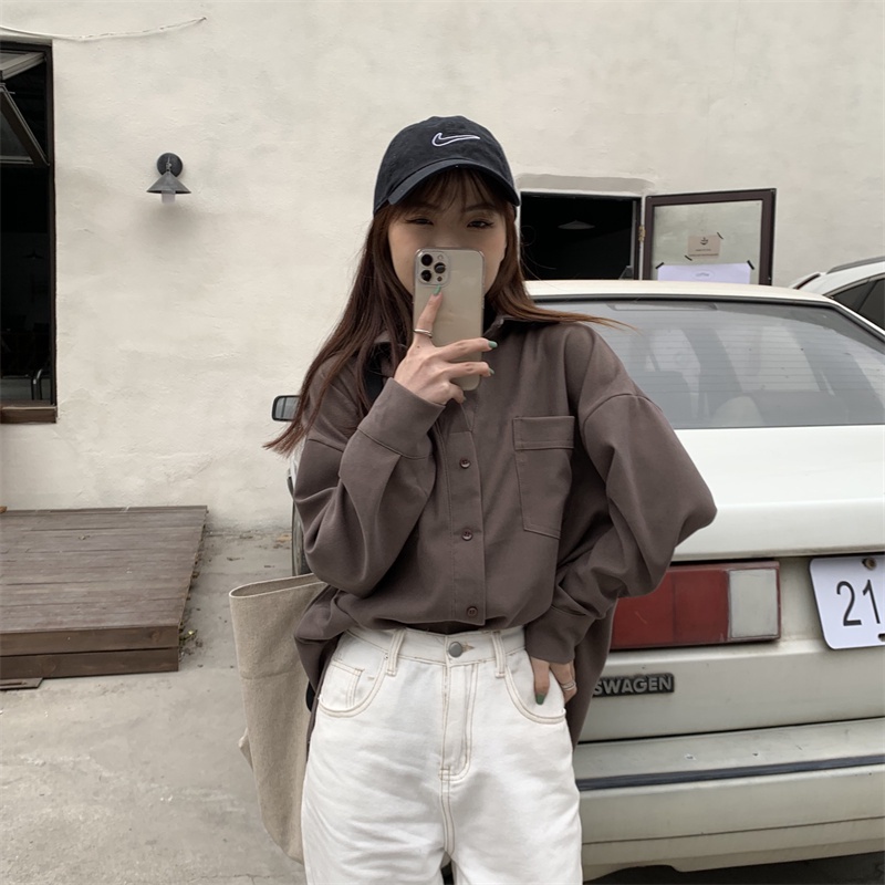 【ZHELIHANGFEI】Áo Sơ Mi Nữ Tay Dài Form Rộng Theo Phong Cách Retro Hợp Thời Trang