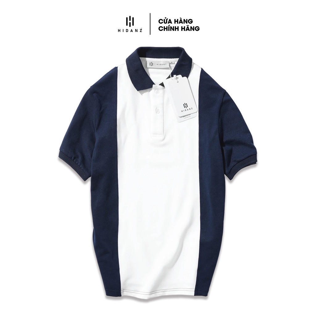 Áo Polo nam cổ bẻ HIDANZ vải cotton thoáng mát,không nhăn,sang trọng-lịch lãm Xanh Đen Mix Trắng form Slim Fit - PL.XT02