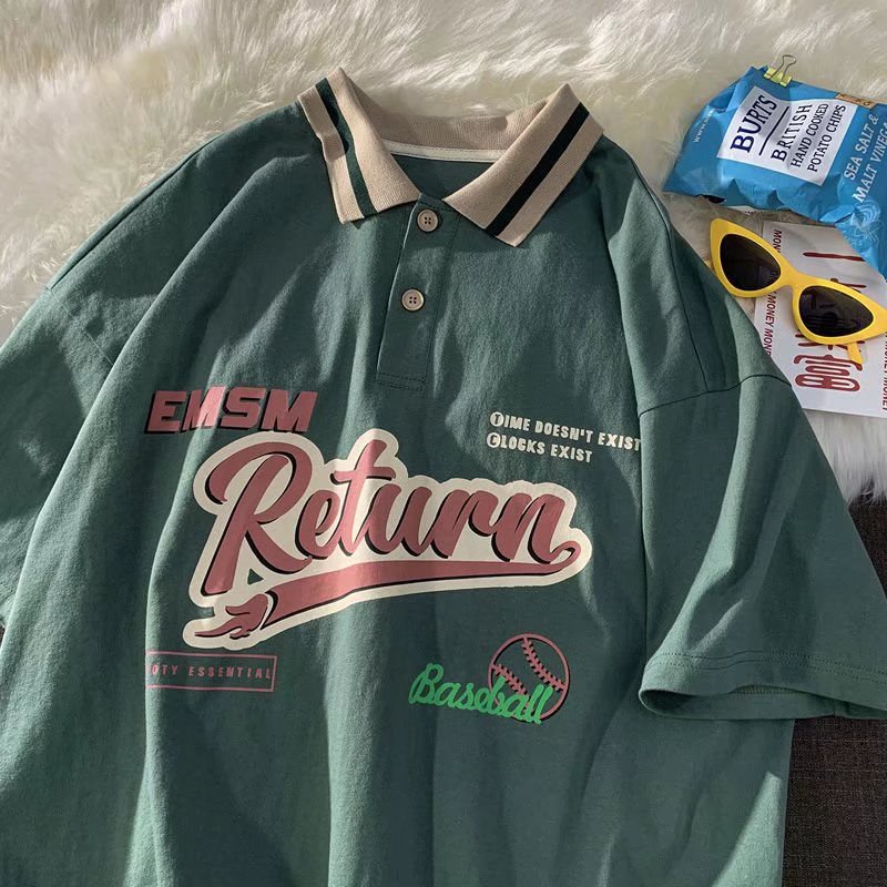 Áo sơ mi nam polo đơn giản thời trang Hàn Quốc xu hướng bông lỏng nửa tay áo sơ mi thun nam cổ bẻ