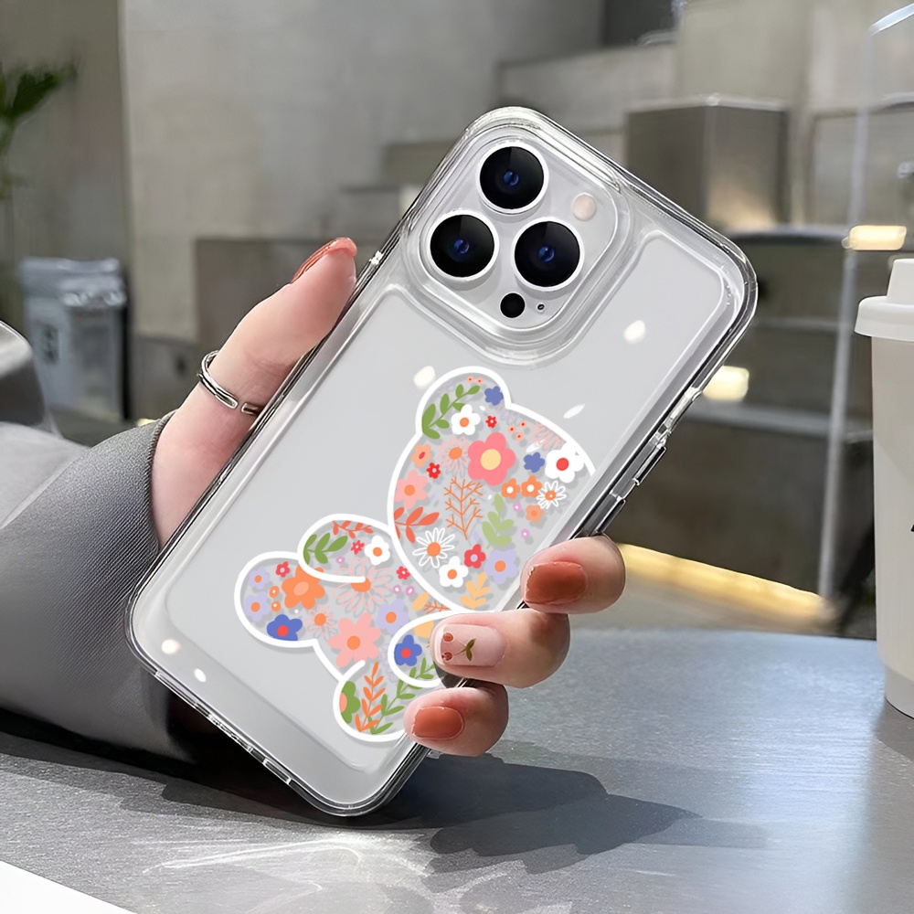 Ốp Điện Thoại Trong Suốt Hình Gấu Và Hoa Cho iphone 14 Pro Max Plus 13 11 12 7Plus X XR XS Max 7 8 SE 2020