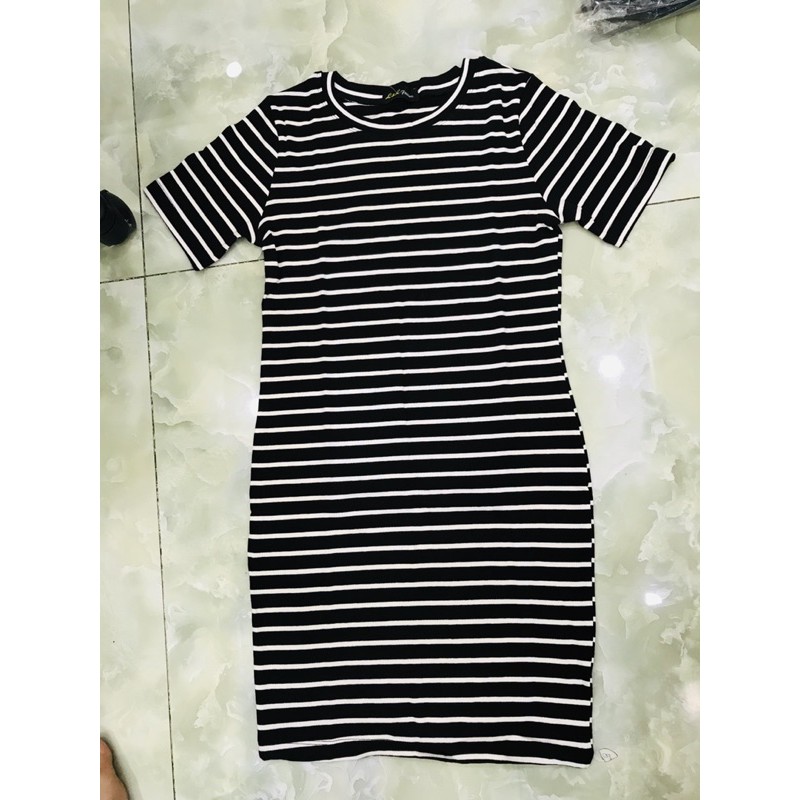 Đầm body thun sọc ngang nữ size s-xl -May mac xnk Long Lân