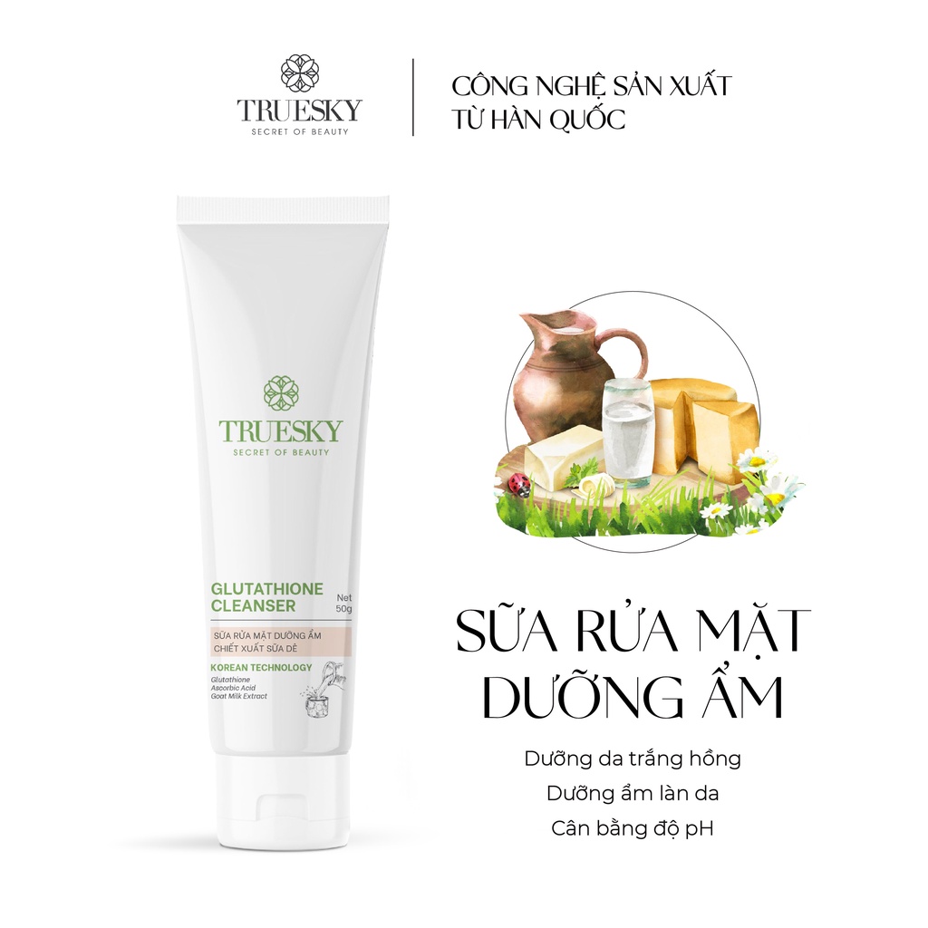 Sữa rửa mặt sáng da và dưỡng ẩm Truesky chiết xuất sữa dê 50g - Glutathione Cleanser