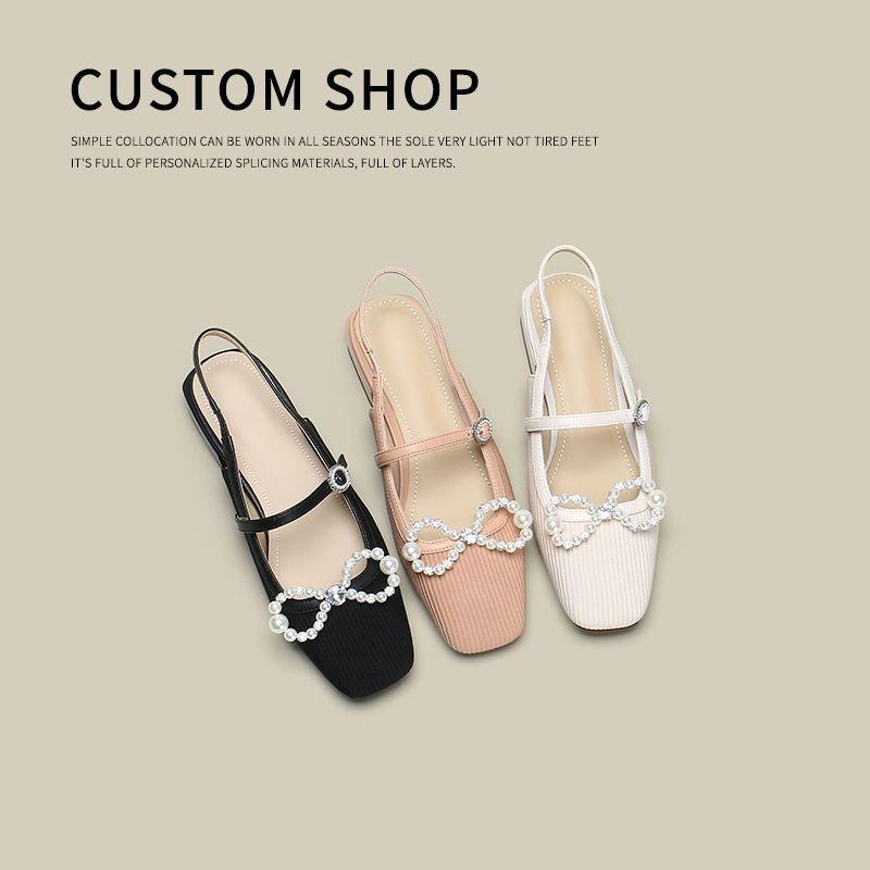 Sandal hở gót mũi vuông đính ngọc trai sang trọng thời trang cho nữ