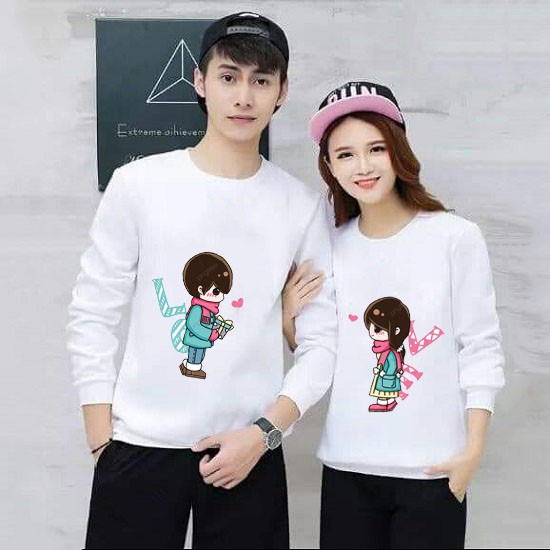 Áo Cặp Đôi Hot Nam Nữ Thu Đông Tình Yêu Ấm Áp Dài Bo Tay Chất Liệu Da Cá In 3D Dễ Thương Bé Ghép Love - MEO0220