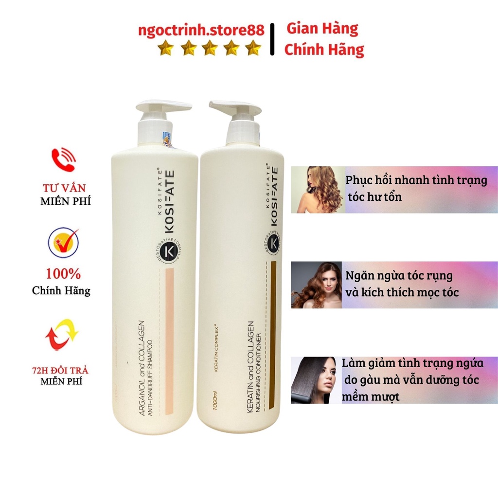 Dầu Gội xả KOSIFATE DƯỠNG SINH PHỤC HỒI ĐA TẦNG TÓC HƯ TỔN, sạch gàu bổ sung dưỡng chất cho tóc hàng hiệu chính hãng