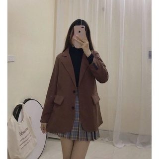 Áo blazer 4 khuy túi nắp 2 lớp hàng đẹp Nâu Choco